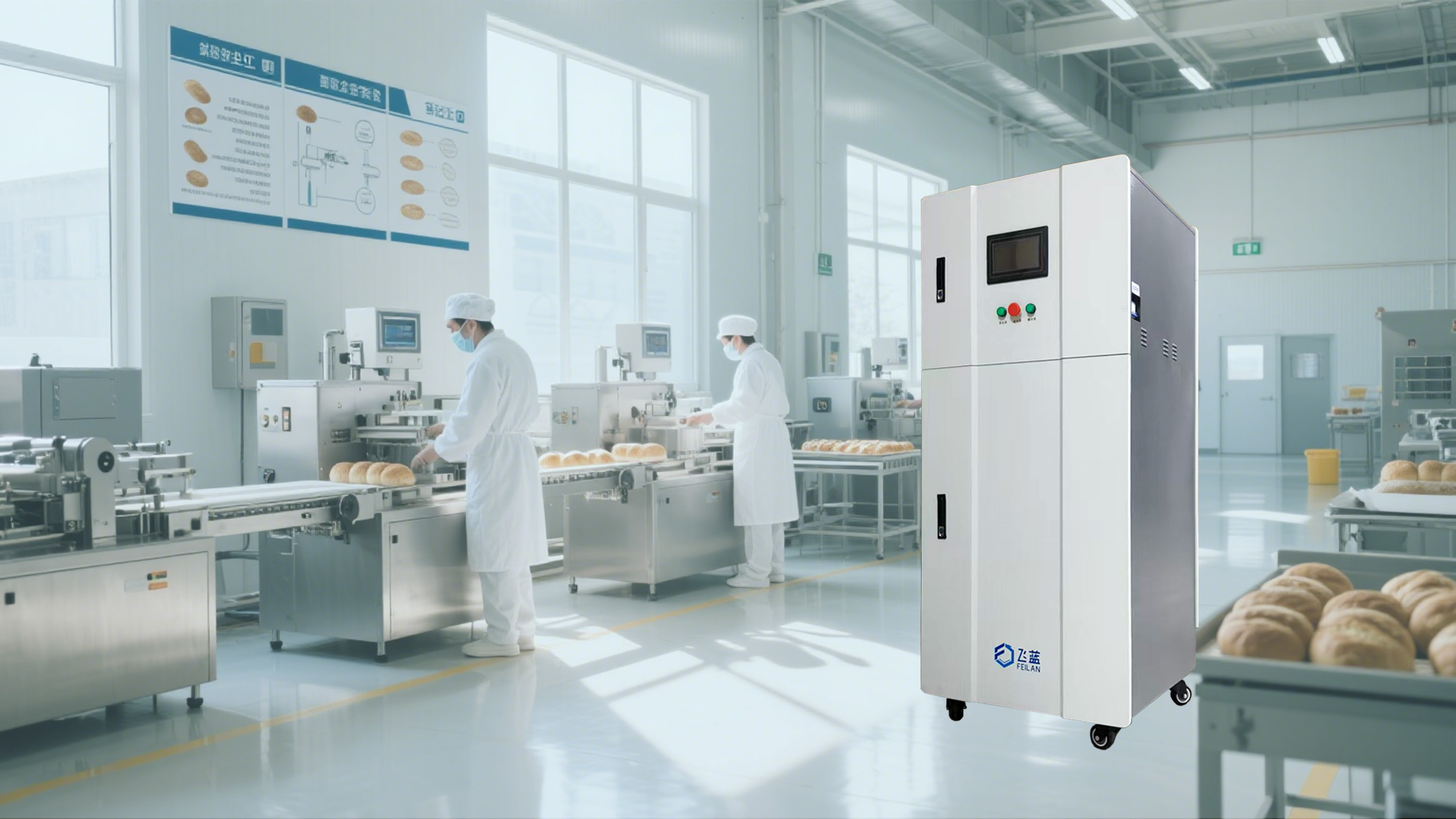 飛藍次氯酸生成器通過現場制備高效，安全，環保的食品級消毒劑，成為食品加工行業消毒殺菌的新型關鍵解決方案。